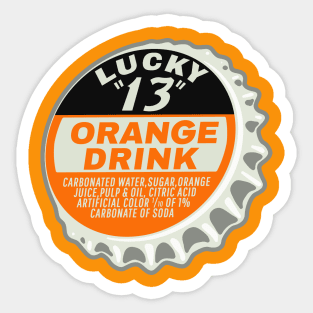 Vintage Lucky 13 Orange Soda Bottlecap Sticker